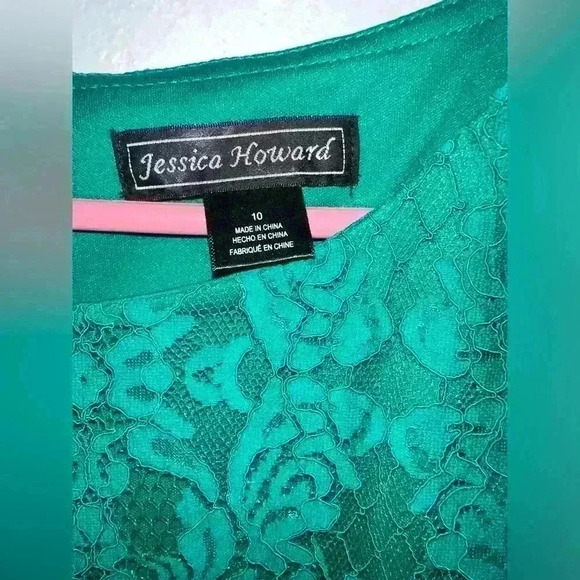 Jessica Howard Green Size 10 Lace Mini Party Dress 3/4 Sleeve NWT - Picture 3 of 6